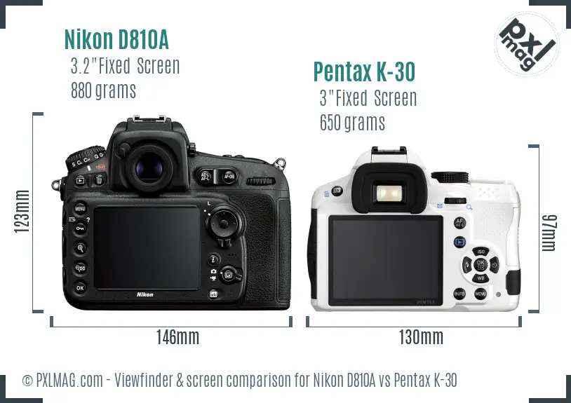 Nikon D810A vs Pentax K-30 Screen and Viewfinder comparison