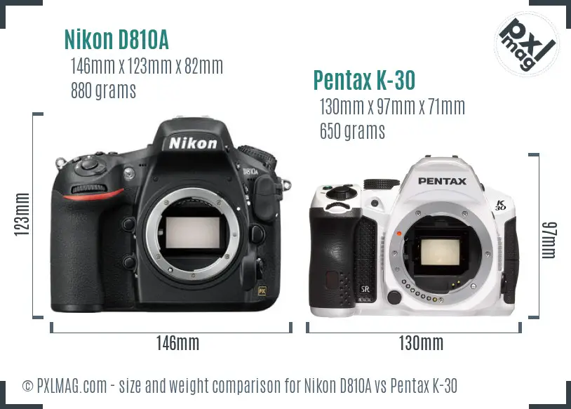 Nikon D810A vs Pentax K-30 size comparison