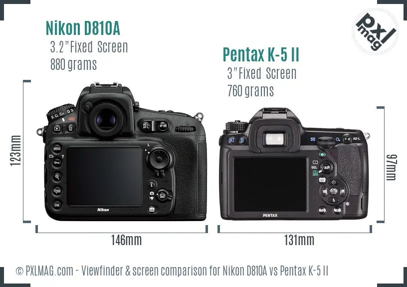 Nikon D810A vs Pentax K-5 II Screen and Viewfinder comparison