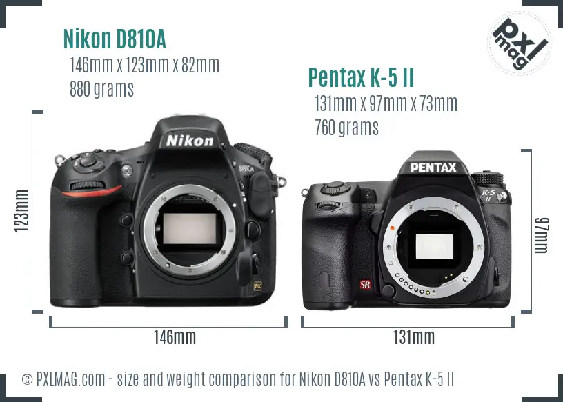 Nikon D810A vs Pentax K-5 II size comparison