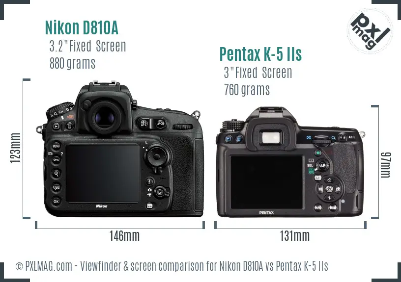 Nikon D810A vs Pentax K-5 IIs Screen and Viewfinder comparison