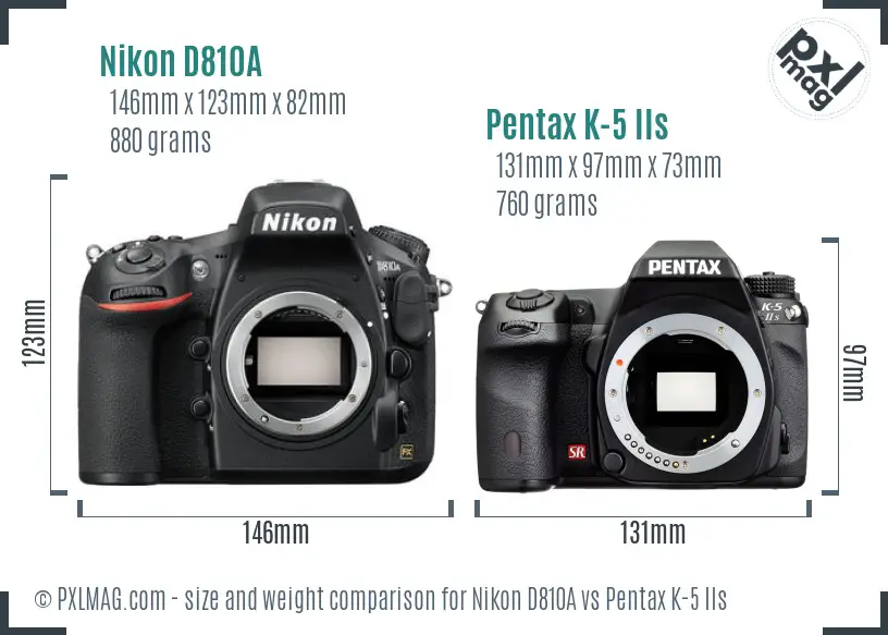 Nikon D810A vs Pentax K-5 IIs size comparison