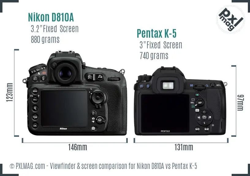Nikon D810A vs Pentax K-5 Screen and Viewfinder comparison