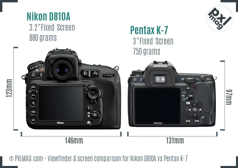 Nikon D810A vs Pentax K-7 Screen and Viewfinder comparison