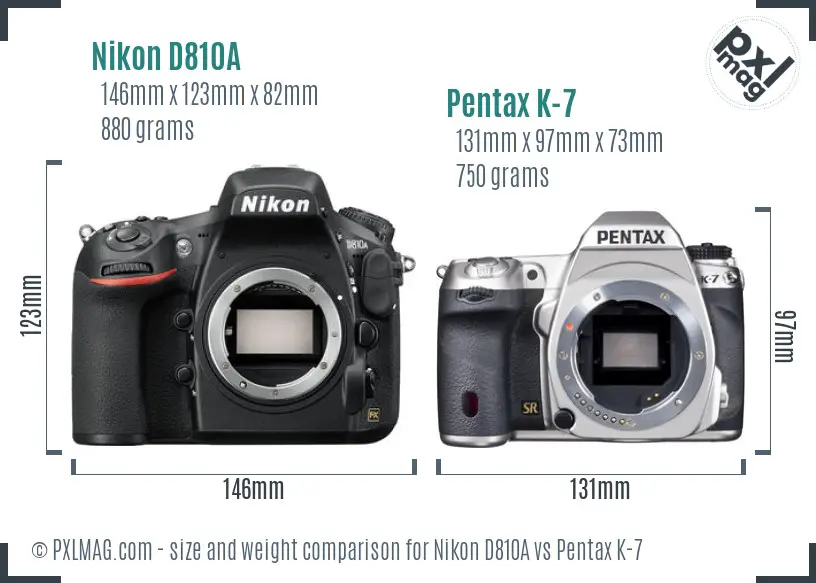 Nikon D810A vs Pentax K-7 size comparison