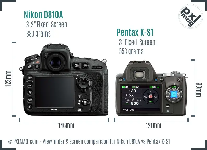 Nikon D810A vs Pentax K-S1 Screen and Viewfinder comparison