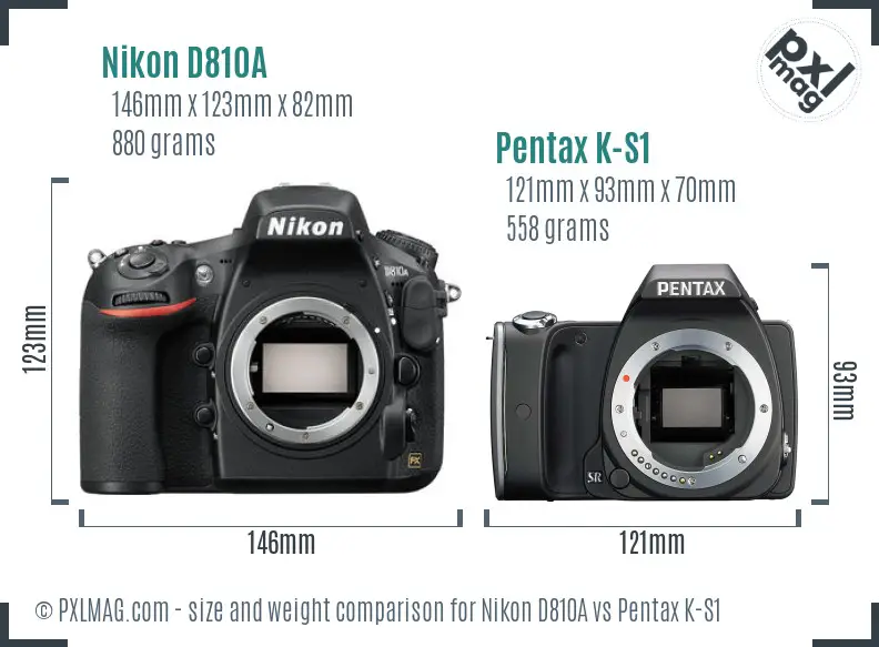 Nikon D810A vs Pentax K-S1 size comparison