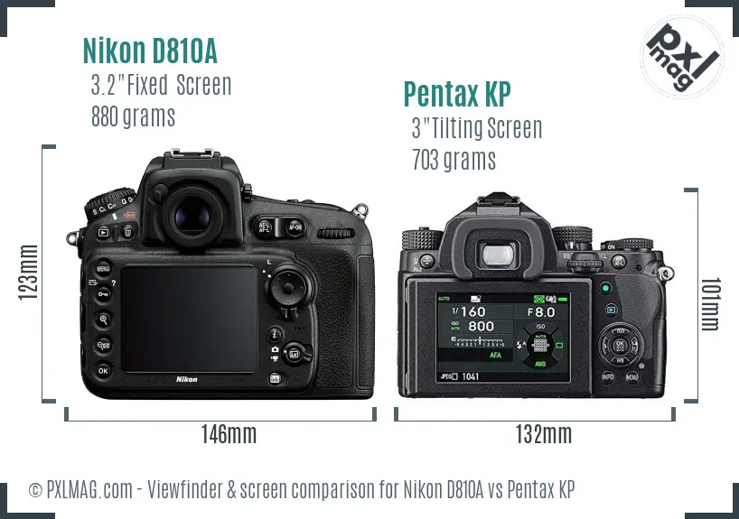 Nikon D810A vs Pentax KP Screen and Viewfinder comparison