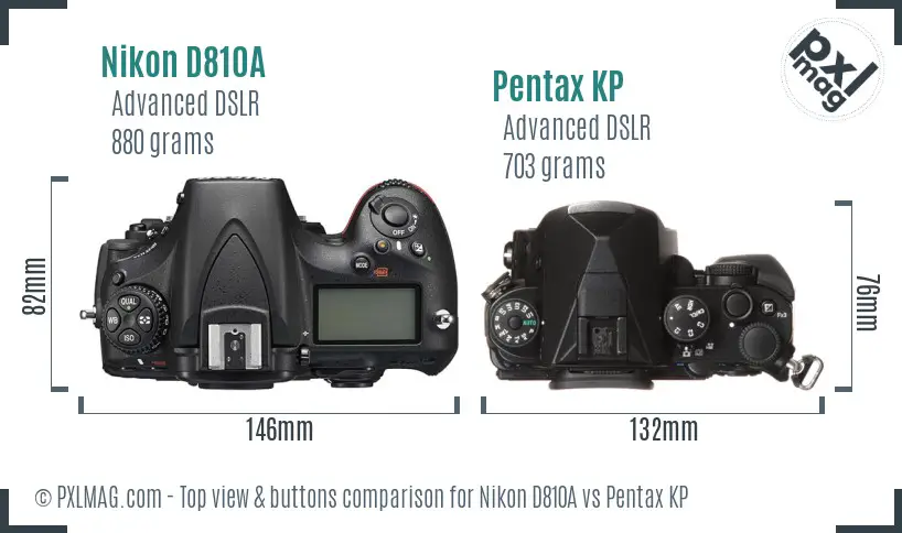 Nikon D810A vs Pentax KP top view buttons comparison