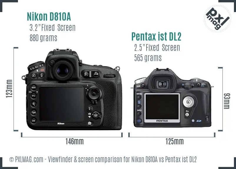 Nikon D810A vs Pentax ist DL2 Screen and Viewfinder comparison