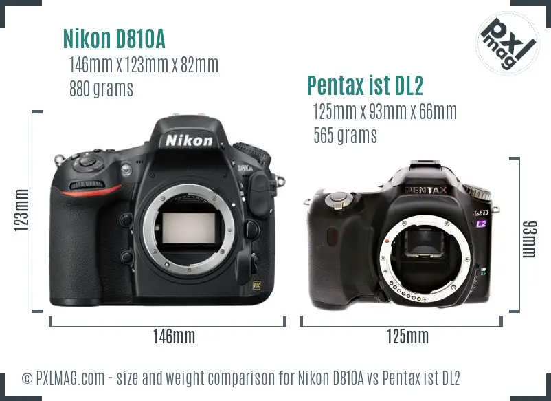 Nikon D810A vs Pentax ist DL2 size comparison