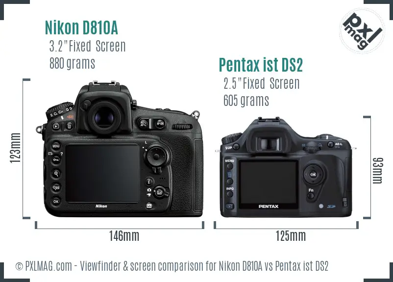 Nikon D810A vs Pentax ist DS2 Screen and Viewfinder comparison