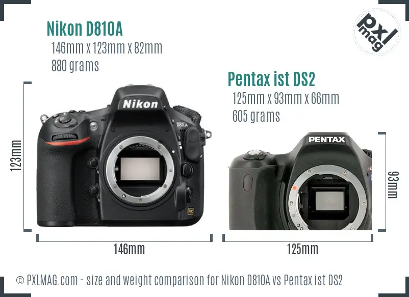 Nikon D810A vs Pentax ist DS2 size comparison