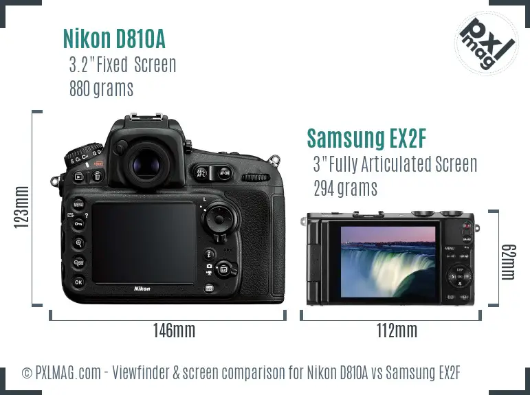 Nikon D810A vs Samsung EX2F Screen and Viewfinder comparison