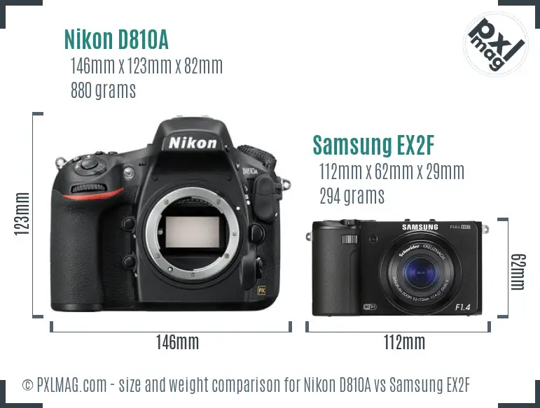 Nikon D810A vs Samsung EX2F size comparison