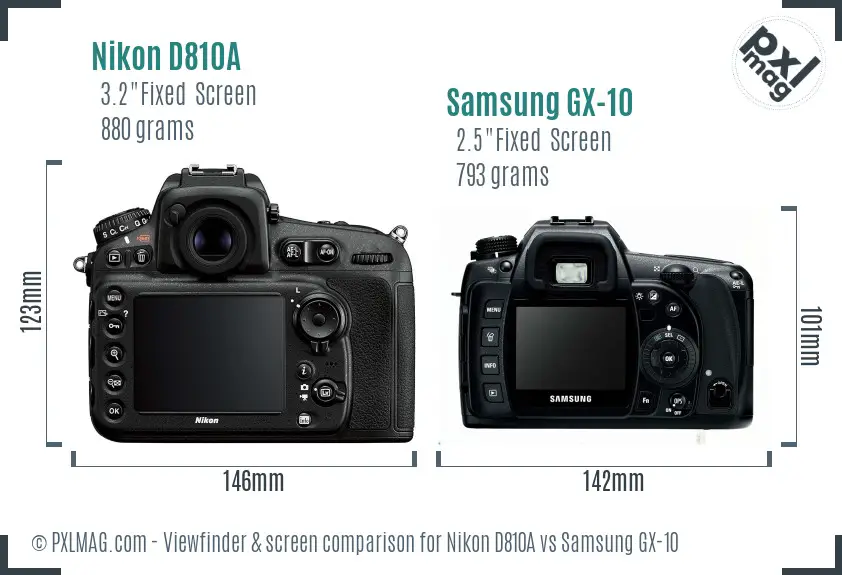 Nikon D810A vs Samsung GX-10 Screen and Viewfinder comparison