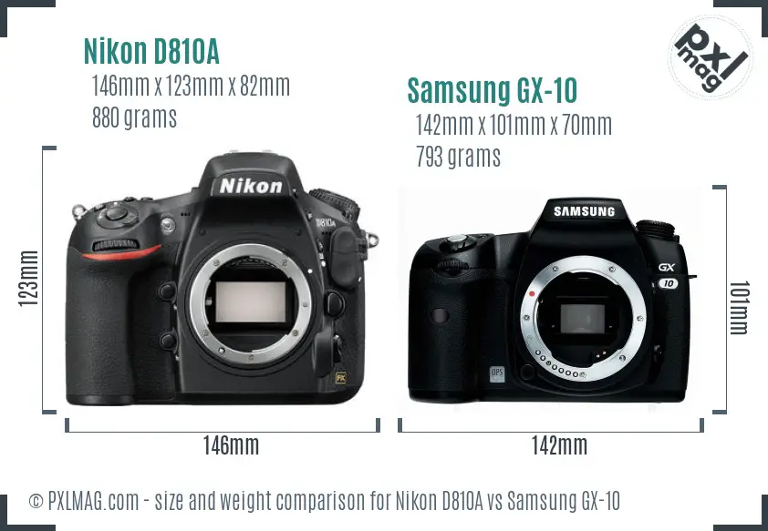 Nikon D810A vs Samsung GX-10 size comparison