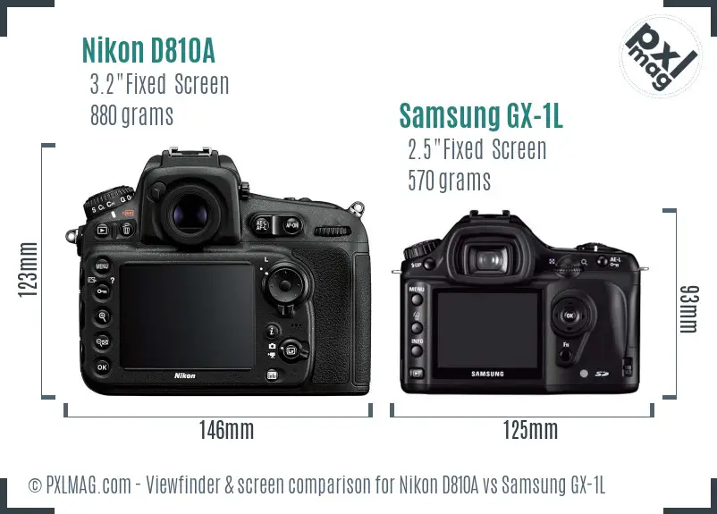 Nikon D810A vs Samsung GX-1L Screen and Viewfinder comparison