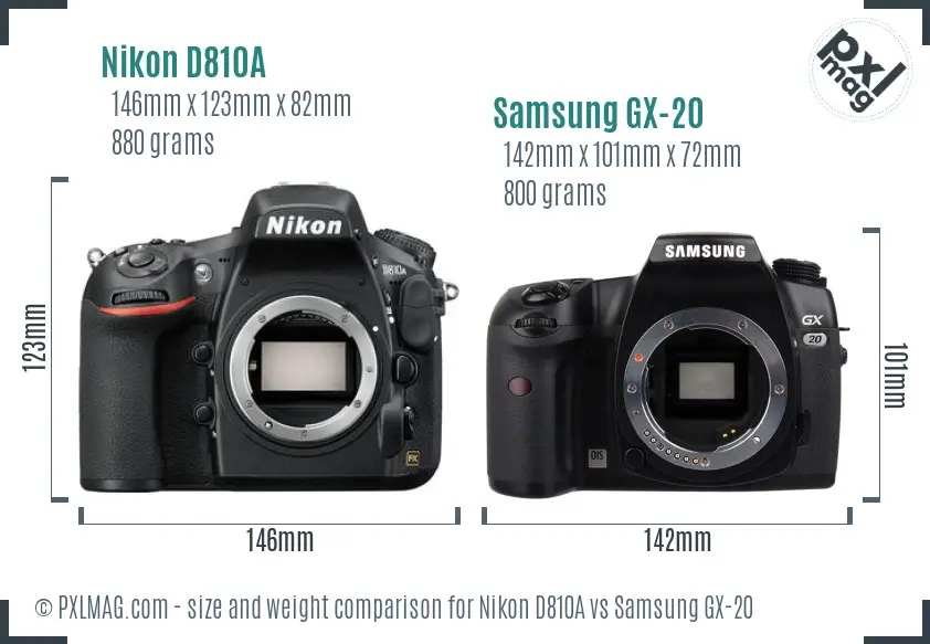Nikon D810A vs Samsung GX-20 size comparison