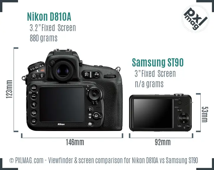 Nikon D810A vs Samsung ST90 Screen and Viewfinder comparison