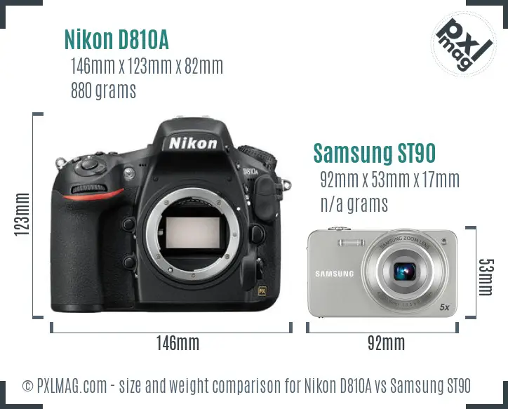 Nikon D810A vs Samsung ST90 size comparison