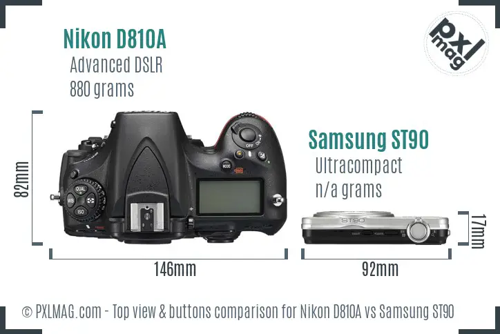 Nikon D810A vs Samsung ST90 top view buttons comparison