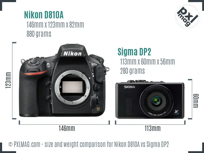 Nikon D810A vs Sigma DP2 size comparison