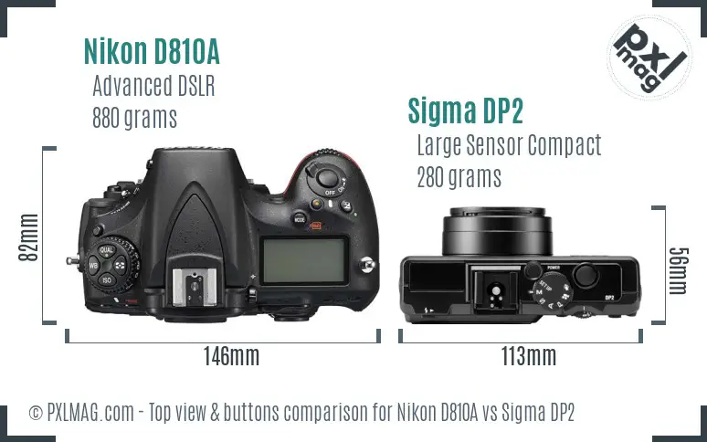 Nikon D810A vs Sigma DP2 top view buttons comparison