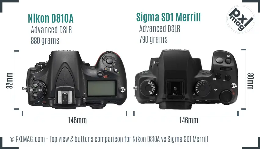 Nikon D810A vs Sigma SD1 Merrill top view buttons comparison