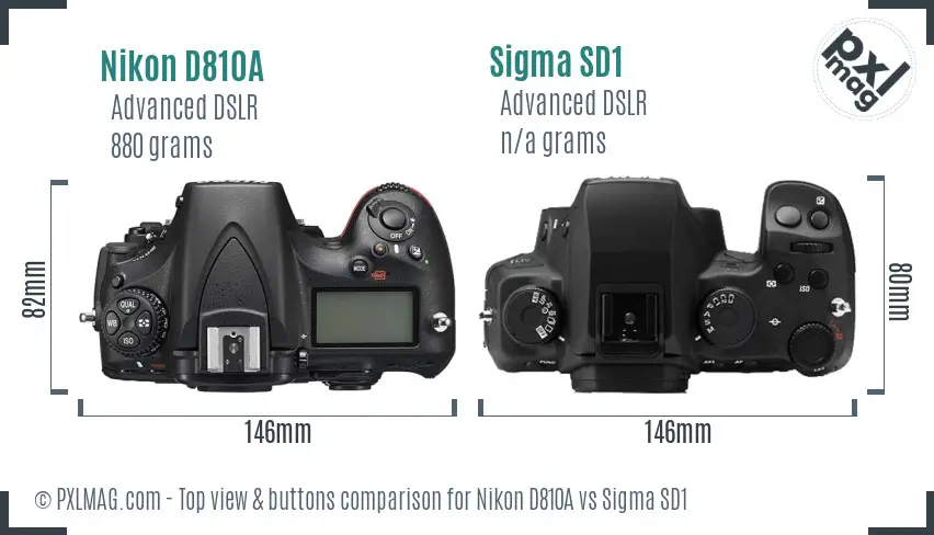 Nikon D810A vs Sigma SD1 top view buttons comparison Nikon D810A vs Sigma SD1 top view buttons comparison