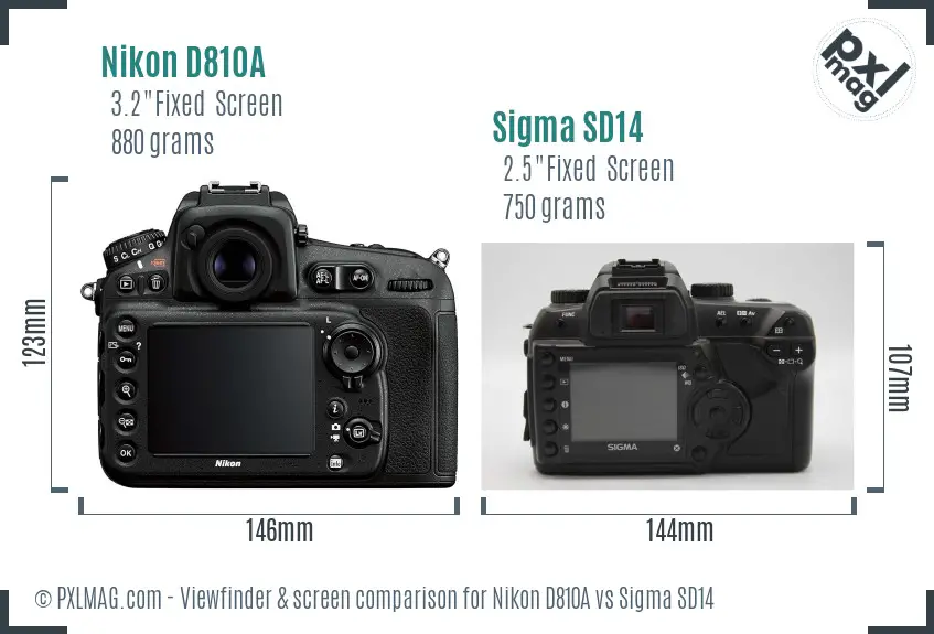 Nikon D810A vs Sigma SD14 Screen and Viewfinder comparison