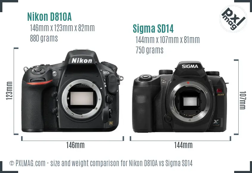 Nikon D810A vs Sigma SD14 size comparison