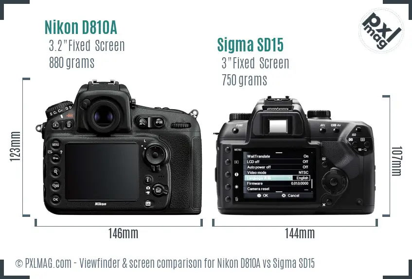 Nikon D810A vs Sigma SD15 Screen and Viewfinder comparison
