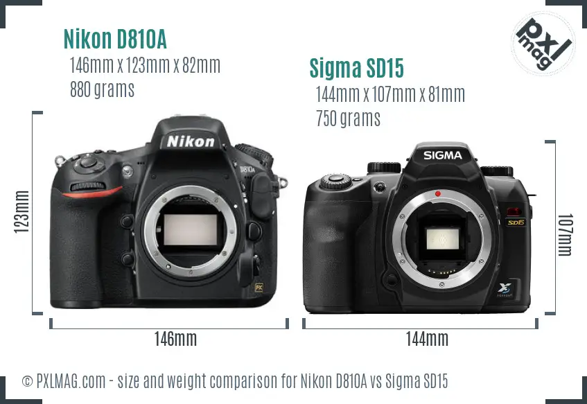 Nikon D810A vs Sigma SD15 size comparison