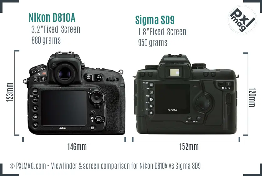 Nikon D810A vs Sigma SD9 Screen and Viewfinder comparison