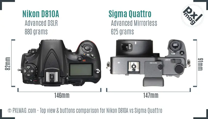 Nikon D810A vs Sigma Quattro top view buttons comparison