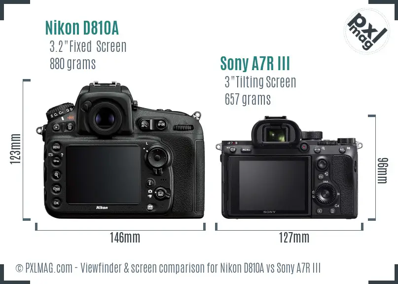 Nikon D810A vs Sony A7R III Screen and Viewfinder comparison