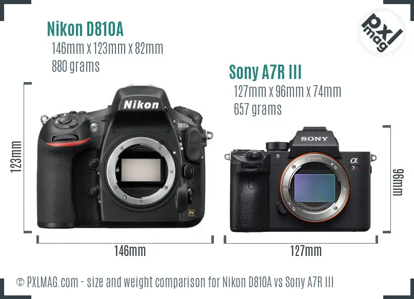 Nikon D810A vs Sony A7R III size comparison