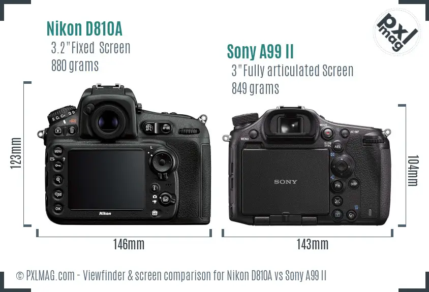 Nikon D810A vs Sony A99 II Screen and Viewfinder comparison