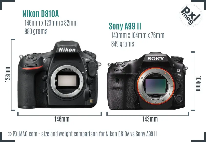 Nikon D810A vs Sony A99 II size comparison