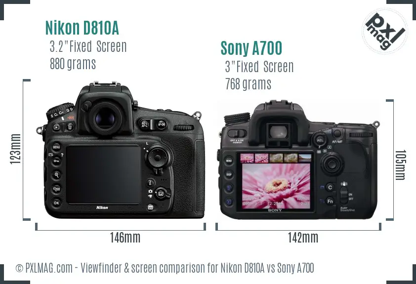 Nikon D810A vs Sony A700 Screen and Viewfinder comparison