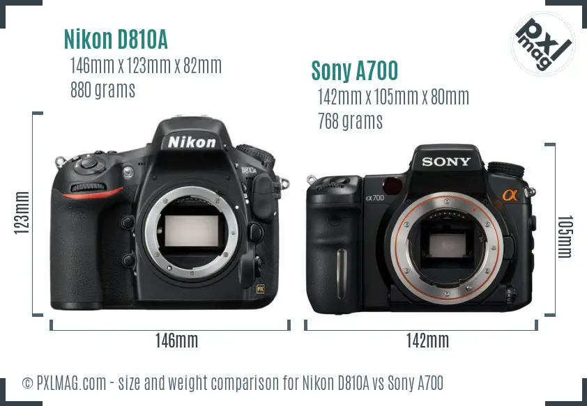 Nikon D810A vs Sony A700 size comparison