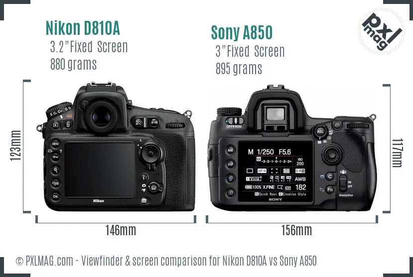 Nikon D810A vs Sony A850 Screen and Viewfinder comparison