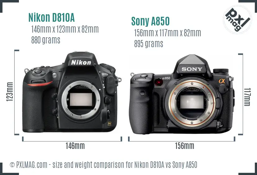 Nikon D810A vs Sony A850 size comparison