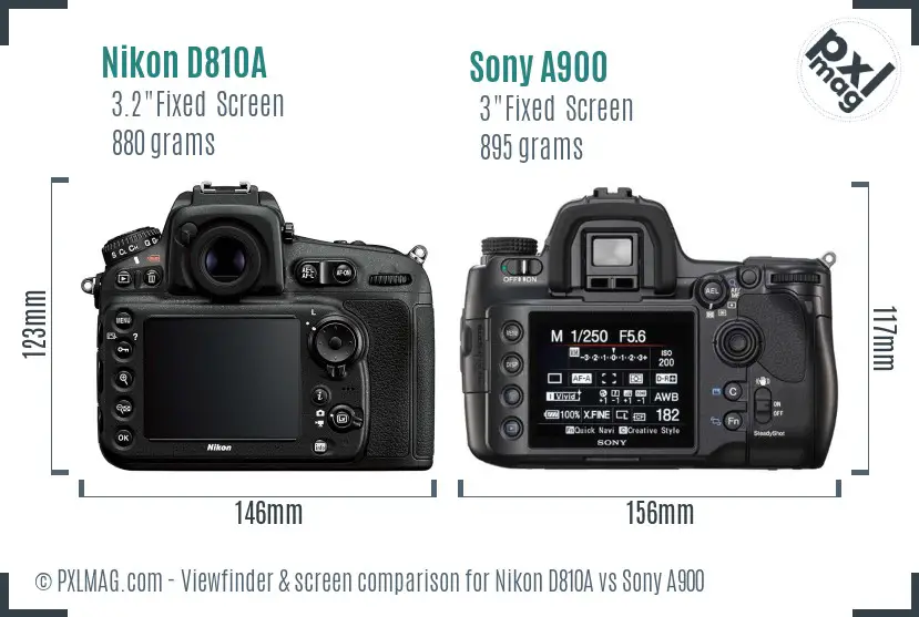 Nikon D810A vs Sony A900 Screen and Viewfinder comparison