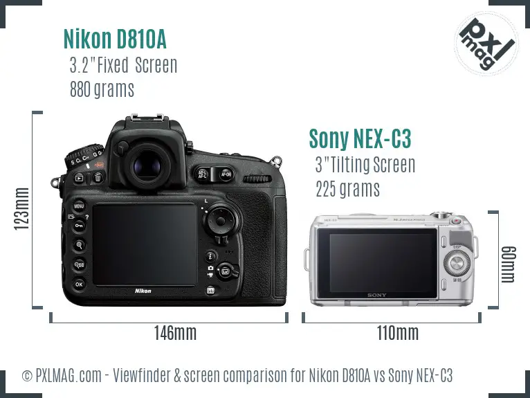 Nikon D810A vs Sony NEX-C3 Screen and Viewfinder comparison