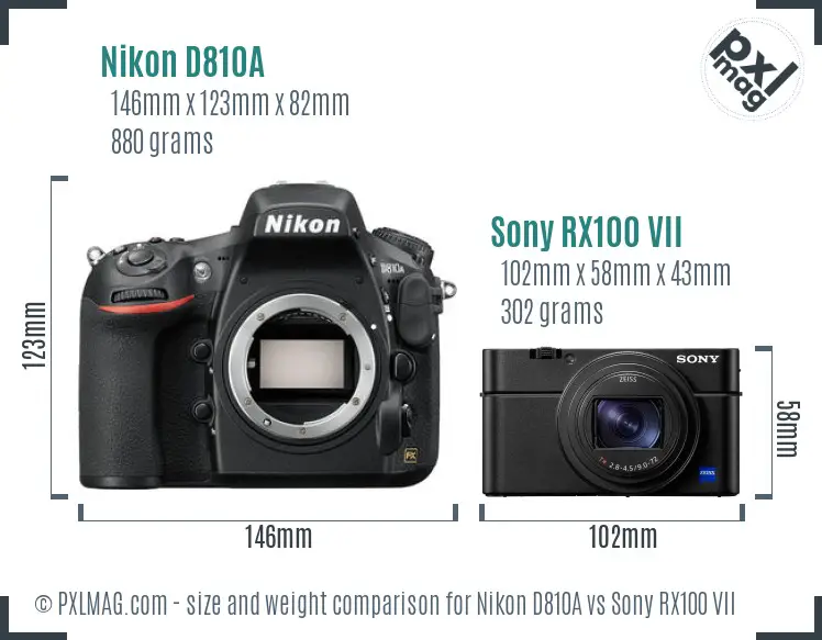 Nikon D810A vs Sony RX100 VII size comparison