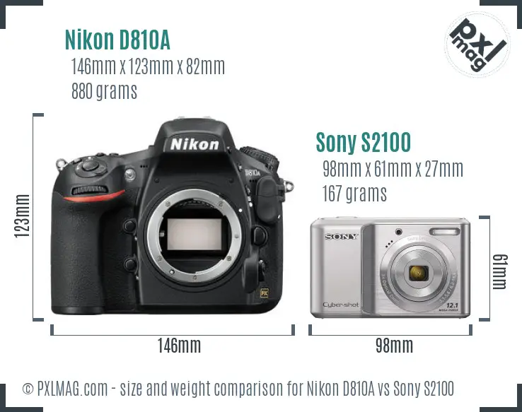 Nikon D810A vs Sony S2100 size comparison