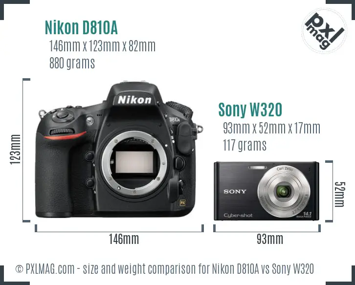 Nikon D810A vs Sony W320 size comparison