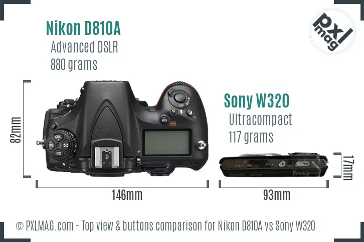 Nikon D810A vs Sony W320 top view buttons comparison